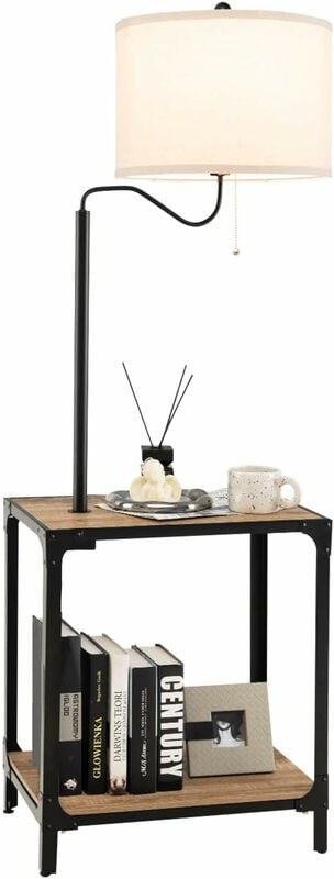 Stehlampe mit Beistelltisch, 2-in-1 Stehleuchte mit USB-Ladestation, E27-Glühbirnen, 360° drehbare Standleuchte für Schl...