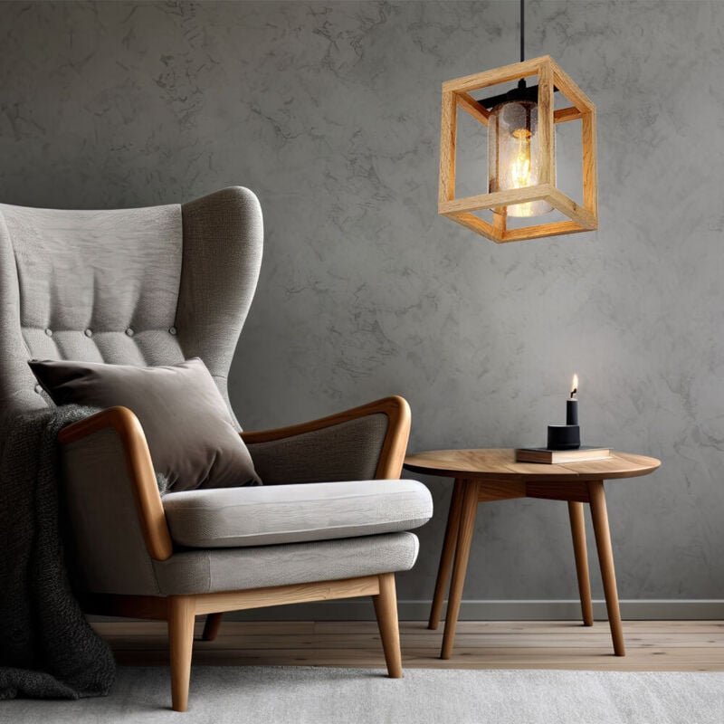 Led Pendellampe Hängeleuchte Wohnzimmerlampe Deckenlampe, Metall Glas mdf rauchfarben dunkelbraun, Höhe anpassbar, 1x E2...