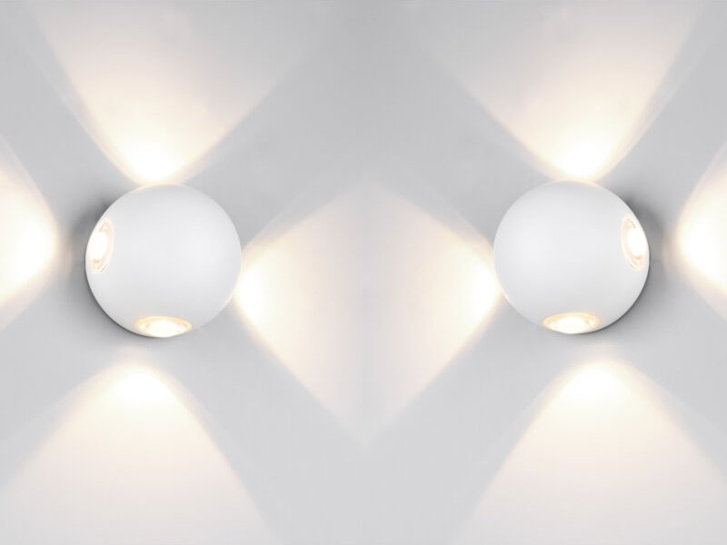 2er SET kleine LED Außenwandleuchten 4 flammig, Kugel in Weiß Ø 10cm