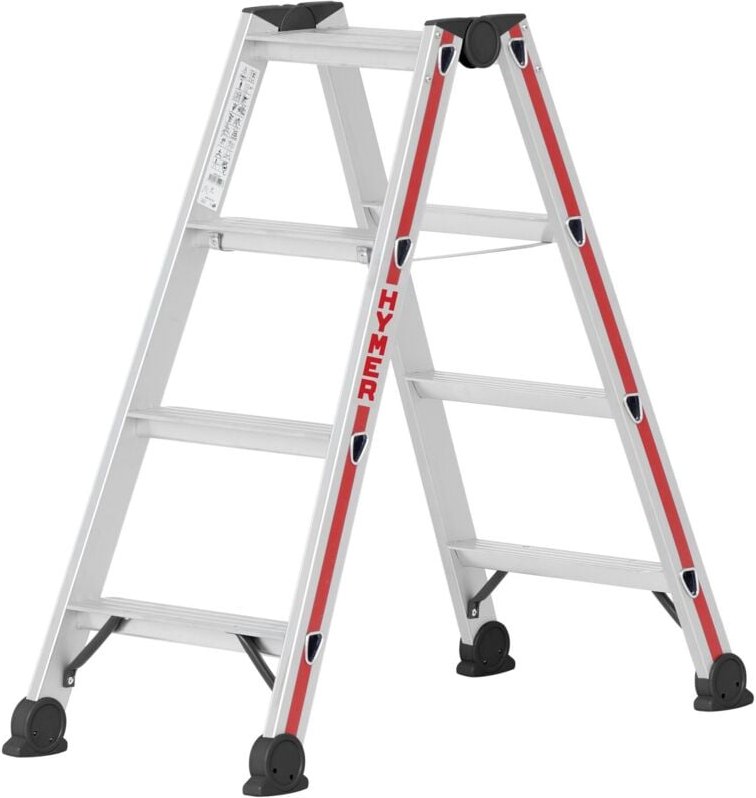 Hymer Stufenstehleiter 2x4 Stufe Trittleiter beidseitig begehbar eloxierte Holme