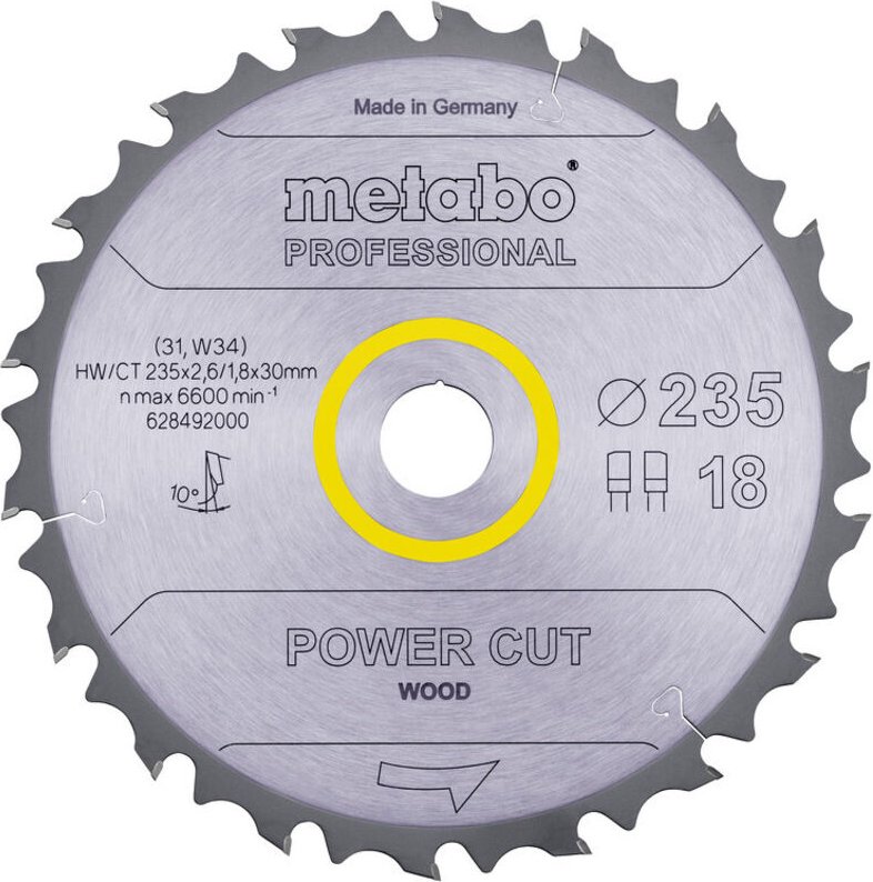 Metabo - Sägeblatt 'power cut wood - professional', 235x2,6/1,8x30, Z18 fz/fa 10°