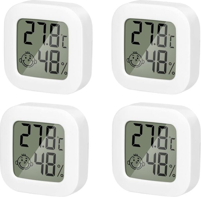 Odipie - 4er-Pack Innenthermometer, Mini-Thermometer, Hygrometer, hochpräziser Temperatur-Hygrometer-Monitor mit komfort...