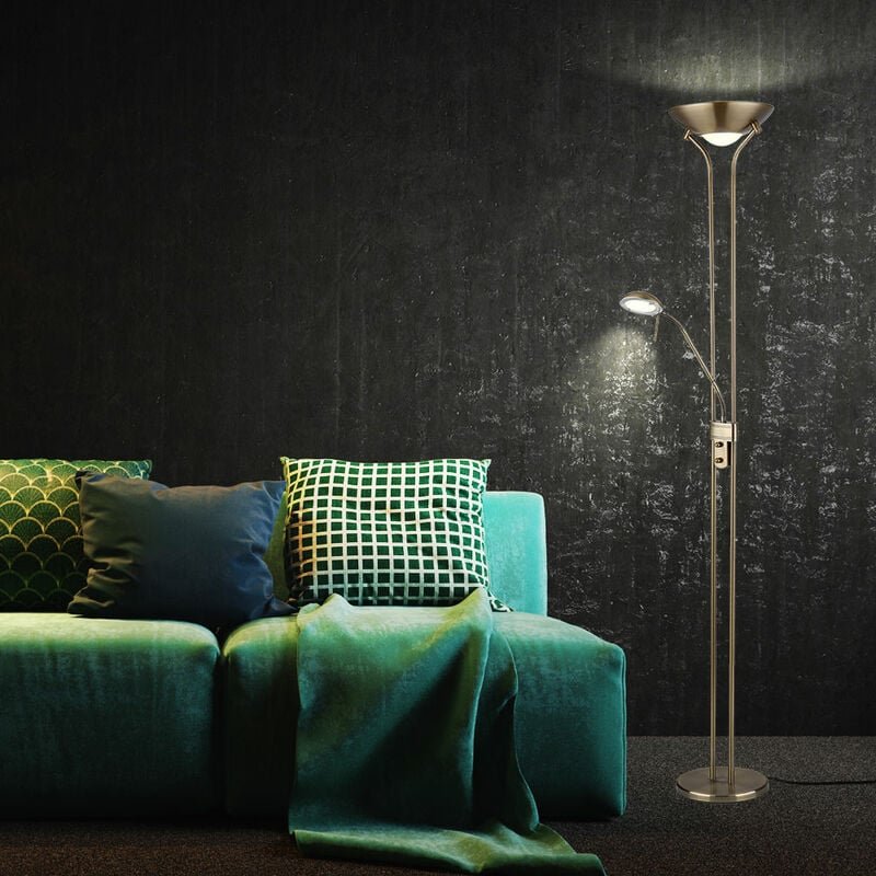 Deckenfluter Stehlampe led dimmbar mit Leselampe LED-Stehlampen mit Dimmer, Lesespot flexibel altmessing, 2x led 16 w 14...