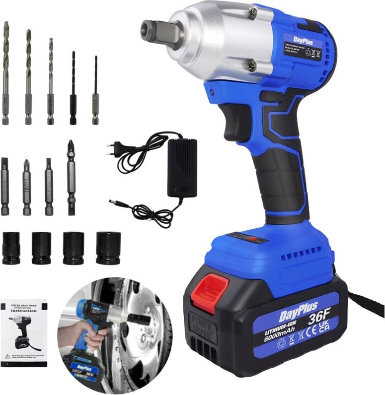 Dayplus - Bürstenloser Akku Schlagschrauber mit 420Nm Drehmoment für Reifenwechsel, 21V 1/2 Zoll Vierkantschlüssel mit A...
