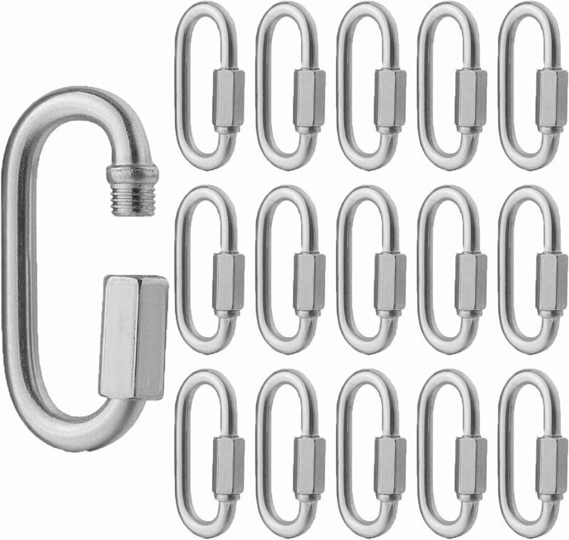 16 Stück Edelstahl M5 Schnellverschluss-Karabiner 304 D-Form, Mini-Schraubkarabiner für Wanderzubehör