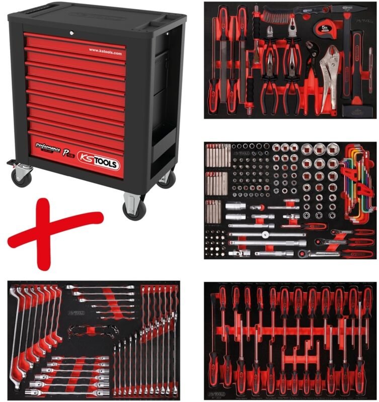 Ks Tools Werkstattwagen-Satz PERFORMANCEplus P15 mit 241 Werkzeugen für 4 Schubladen