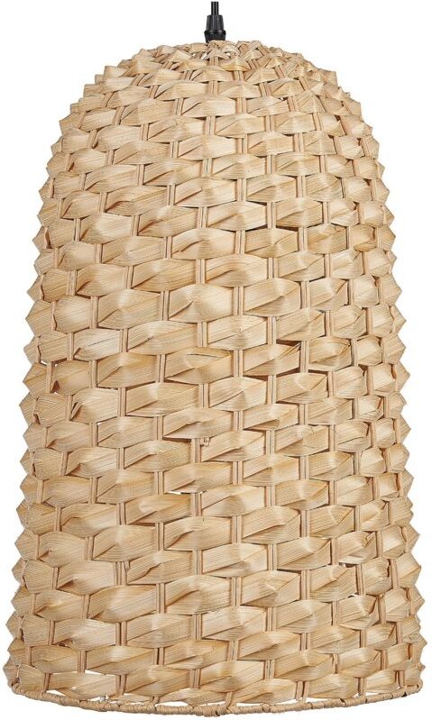 Hängeleuchte Hellbraun Bambusholz Geflochten mit Schirm Kegelform Langes Kabel Boho Stil für Esstisch Wohnzimmer Flur Wo...