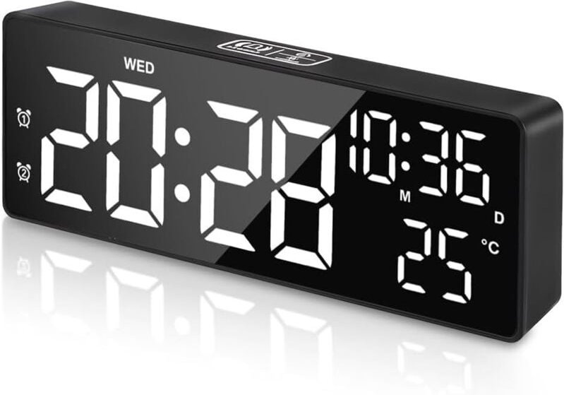 Digitaler Wecker, LED Wecker Digital mit Großen Temperaturanzeige, Tischuhr mit 2 Alarmen, Digital Uhr Typ-C Netzbetrieb...