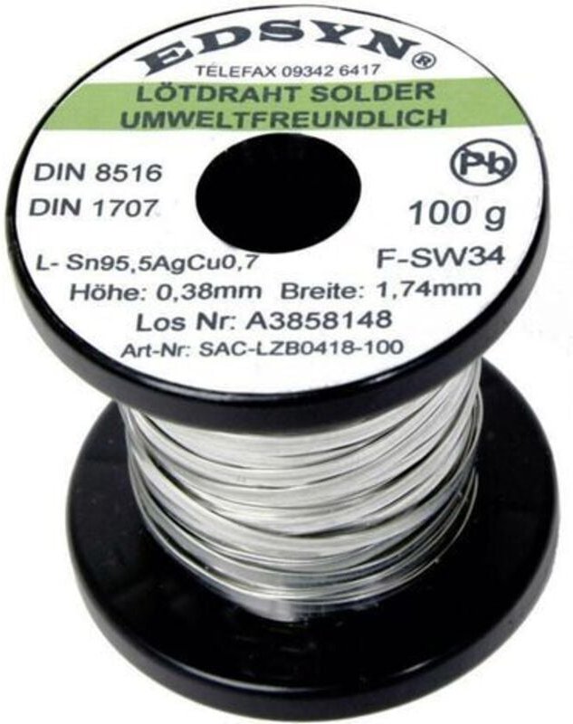 Sac-lzb 0418 Lötzinn, bleifrei Spule Sn95,5AgCu0,7 100 g 1.74 mm - Edsyn