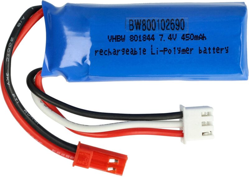 Vhbw - Akku kompatibel mit JST-SYP-2P Stecker für Modellbau (450mAh, 7,4V, Li-Polymer)