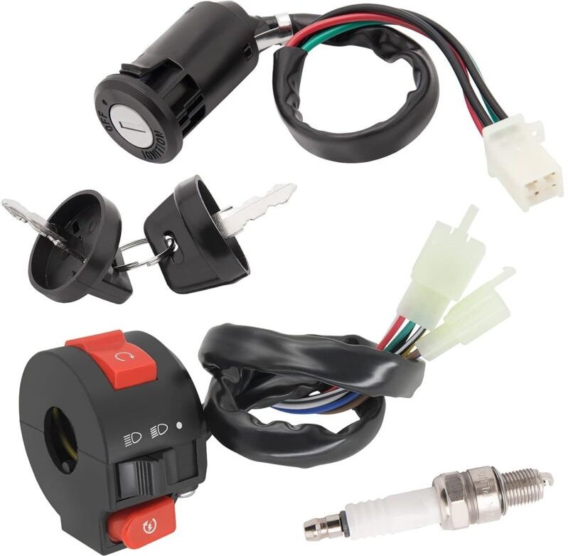 4 Cables de Encendido con Capucho + Interruptor de Arranque Izquierdo 3 Funciones + Bujía para 50cc 70cc 90cc 110cc 125c...