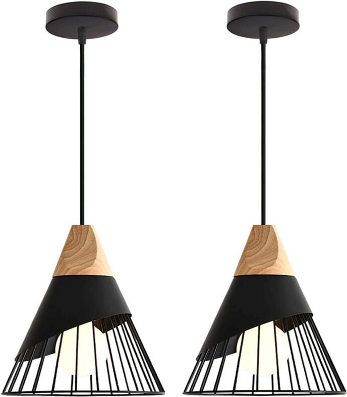 2er Pendelleuchten für Wohnzimmer, Kreative Hängelampe im Badminton Form, Moderne Stil Deckenlampe mit Holz & Eisen Lamp...