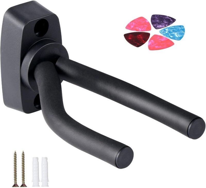 Gitarren-Wandhalterung, Gitarrenhaken mit 5 Plektren, Ukulelen-Wandhalterung, E-Gitarre, Klassik, Bass, Aufhänger, Schwa...