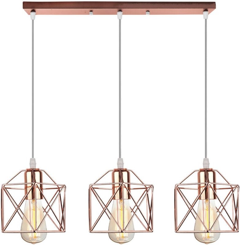 3 Flammig Hängelampe Industrielle Retro Pendelleuchten Roségold Deckenleuchte für Schlafzimmer