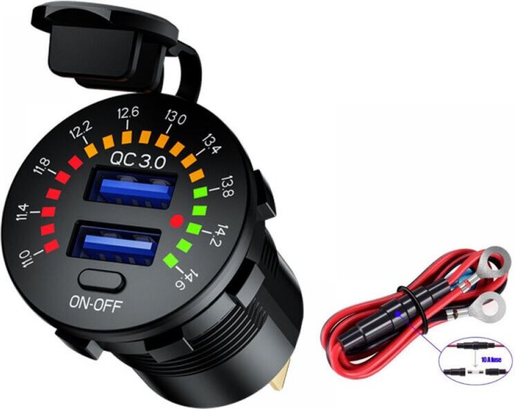 Schnelllade-USB-Kfz-Ladegerät 3.0, 12 V/24 V, 36 W, Dual-Schnelllade-USB-3.0-Buchse, geeignet für Boote, Schiffe, Motorr...