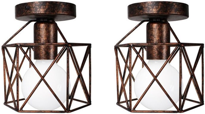 Axhup - Deckenleuchte Vintage Deckenlampe mit Ø15cm Würfel-Form Käfig Semi-Flush Mount Licht mit E27 Fassung für Loft Es...