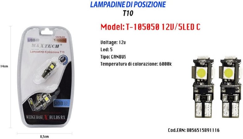 Maxtech - Trade Shop T-105050 12V / 5LED c ultra helle canbus positionslampen -