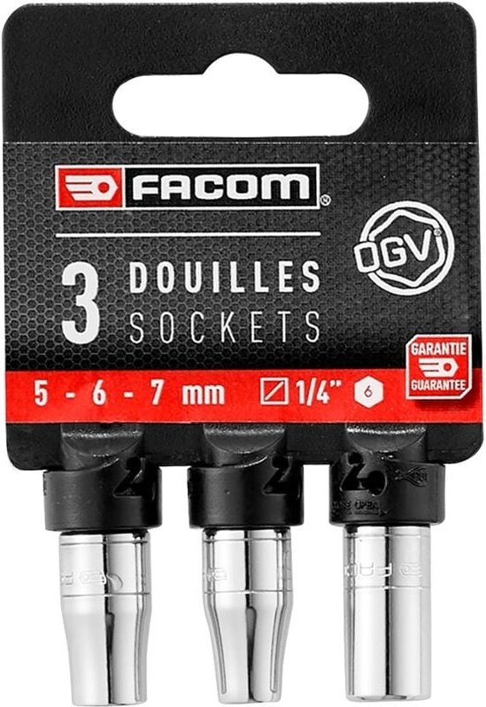 FACOM Steckschlüsselset 1/4 6-Kant 3-tlg., 5 - 6 - 7 mm