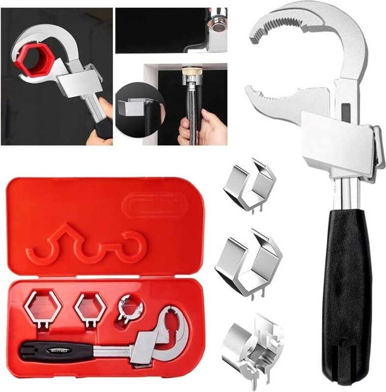 Schraubenschlüssel – universeller verstellbarer Schraubenschlüssel, multifunktional mit 3 Ersatzköpfen, Reparaturwerkzeu...