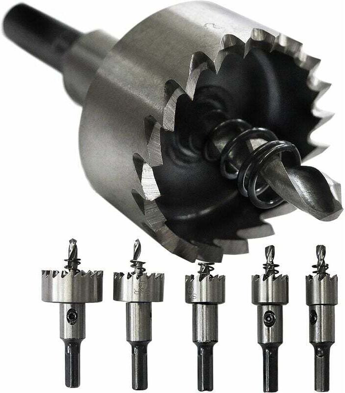 HSS-Kobaltstahl-Lochsägen-Set mit 5 Bohrern: 16 + 18,5 + 20 + 25 + 30 mm, HSS-Kobalt, M35, HRC 64–66, Edelstahl