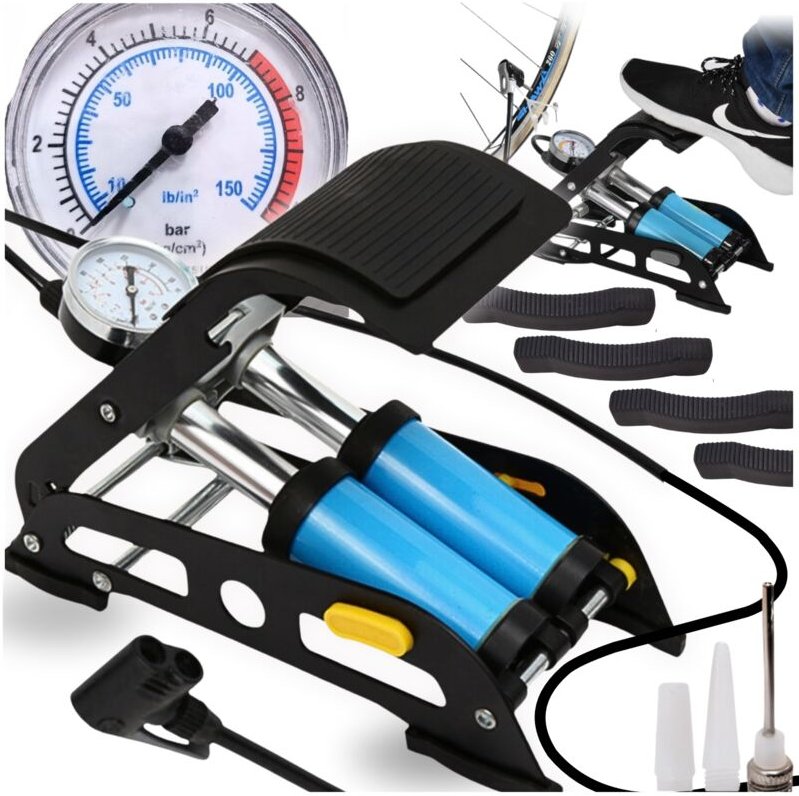 Starke Fußpumpe mit Manometer für Fahrrad, Auto, Bälle, Fahrradmatratze