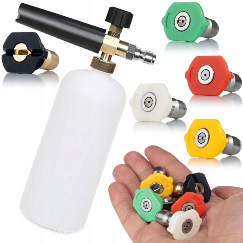 Thumbnail - Set mit 5 Schnellanschlussdüsen für einen Hochdruckreiniger (0°, 15°, 25°, 40°, 60°) + 1000-ml-Schaumpistole für einen H...