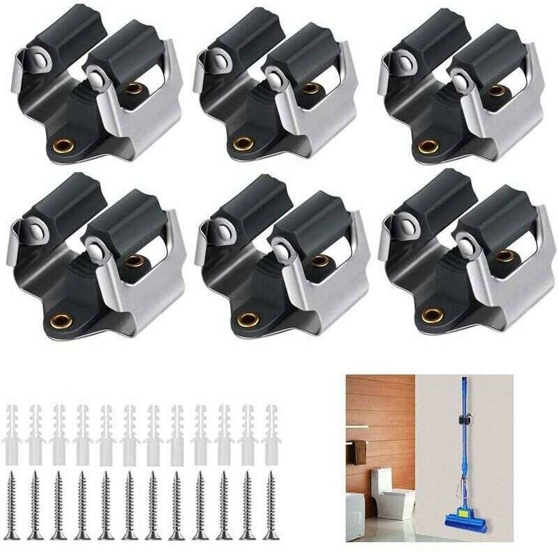 Lot de 6 Supports de serpillère, Support Mural pour Balai, Support Mural pour Balai à Franges et Balai, Support Mural po...