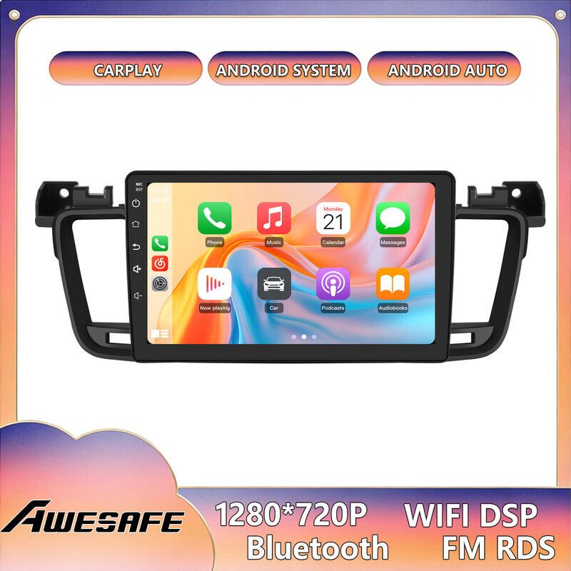 AWESAFE Autoradio Android 13 für Peugeot 508 (2012–2016) 4GB+64GB 9'' Touchscreen GPS CarPlay Android Auto WiFi DSP FM