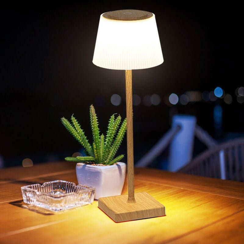Thumbnail - Tischleuchte Tischlampe Holzoptik led Touchdimmer Akku dimmbar Nachttischleuchte usb, warmweiß-kaltweiß, DxH 13x38 cm