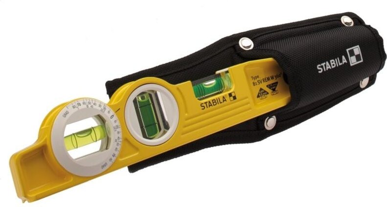 Stabila Torpedo-Wasserwaage Type 81 SV REM W360, 25 cm, Seltenerd-Magnet, drehbare Winkel-Libelle und Gürteltasche