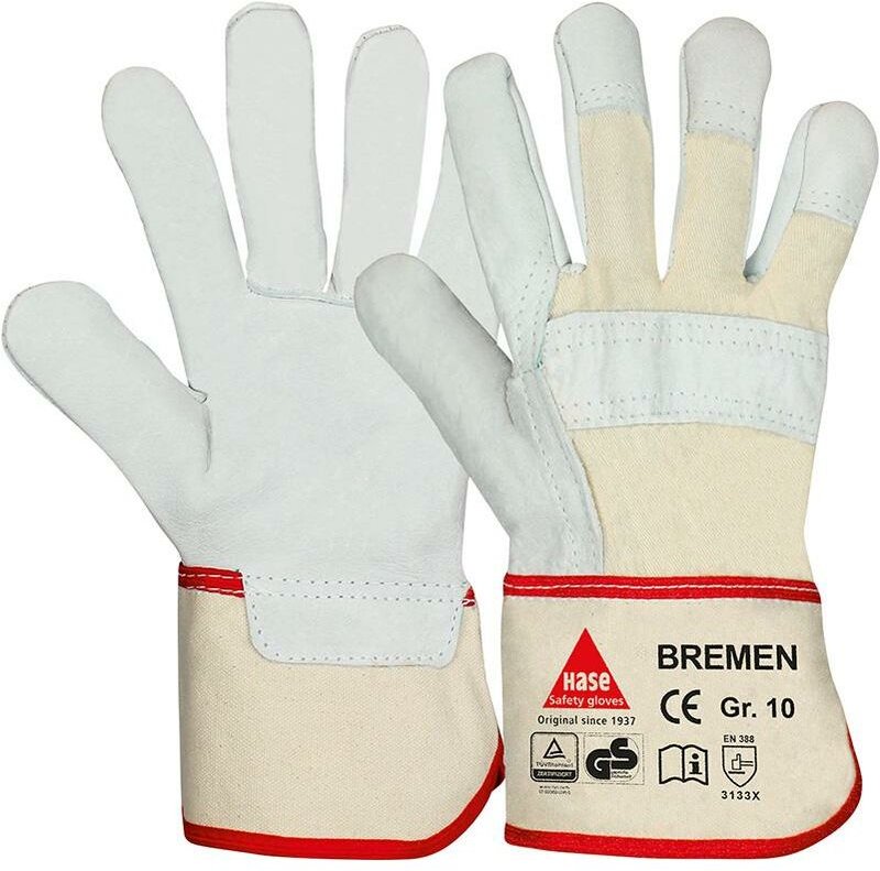 Hase Sicherheitshandschuhe Bremen Größe 10, Rindnarbenleder 12 Stk
