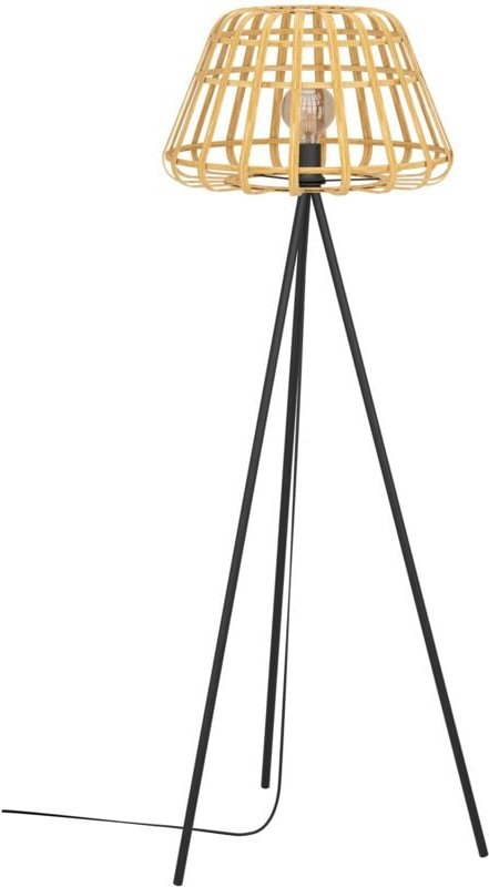Stehlampe Montezuelo, Stativ Stehleuchte, Standleuchte Dreibein aus Metall in schwarz und Bambus, Lampe Wohnzimmer mit S...