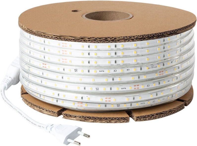 LED-Streifenrolle Dimmbar 220V smd 60 LED/m 50m 5W/m 500lm/m Breite 12mm Schnitt 100cm IP65 Warmweiß