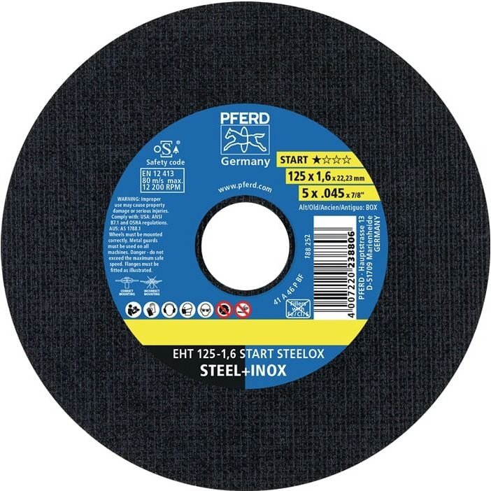 Pferd - tools 69121069 Trennscheibe start steelox D125x1,6mm gerade inox Bohrung 2