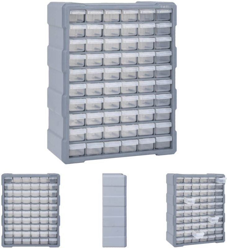The Living Store Multi-Schubladen-Organizer mit 60 Schubladen 38x16x47,5 cm - Werkzeugkästen - Grau