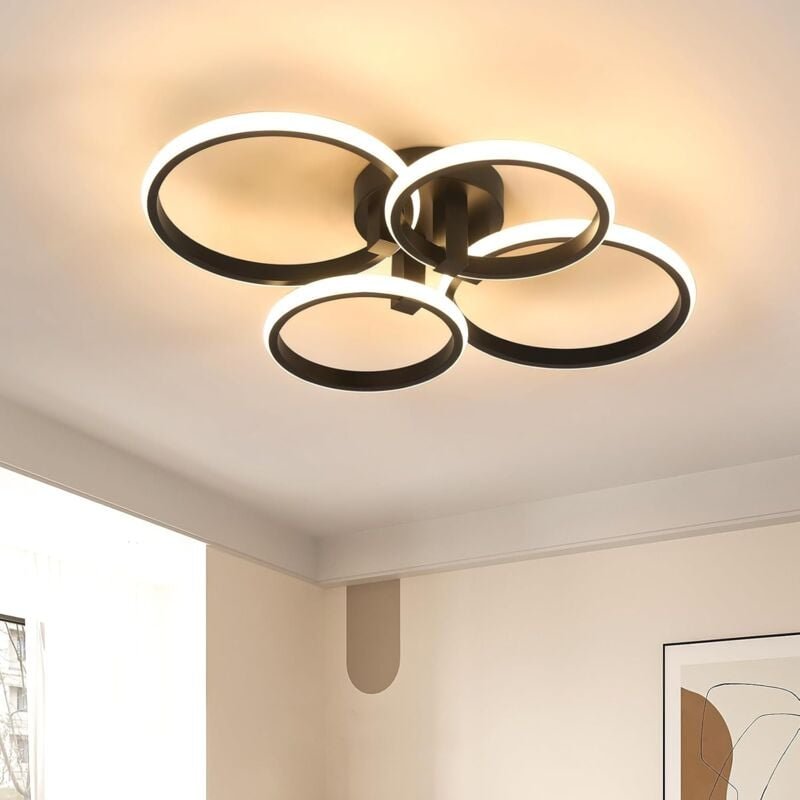 Moderne LED-Deckenleuchte, 57 w, 5400 lm, kreative Deckenlampe, 4 Ringe, moderne Leuchte, schwarze Deckenleuchte für Woh...