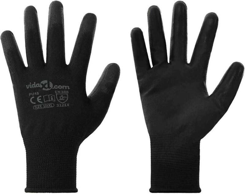 Arbeitshandschuhe 12 pcs Schwarz 10 / XL Polyester vidaXL