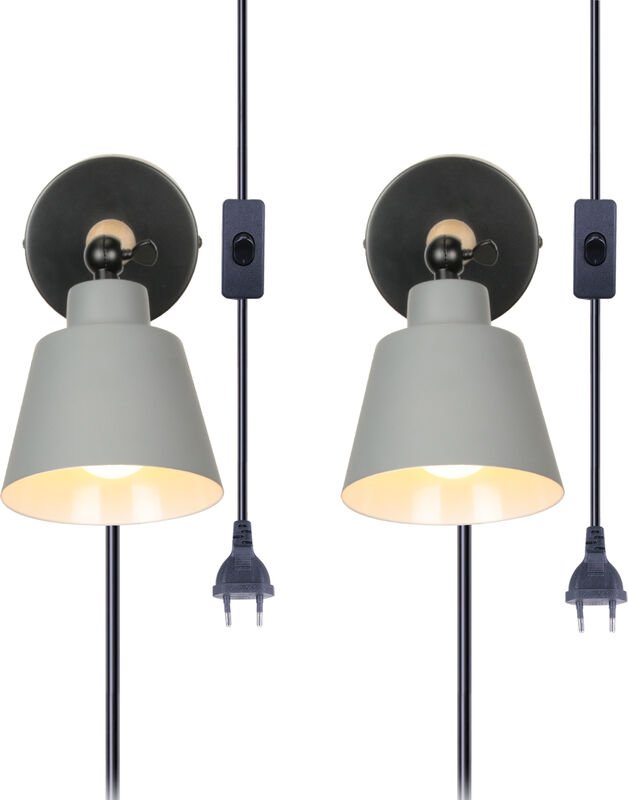 Wandleuchte mit EU-Stecker, Moderne Wandlampe Innen mit Lampenschirm im Metall & Holz, Wandstrahler Art Licht Decor für ...