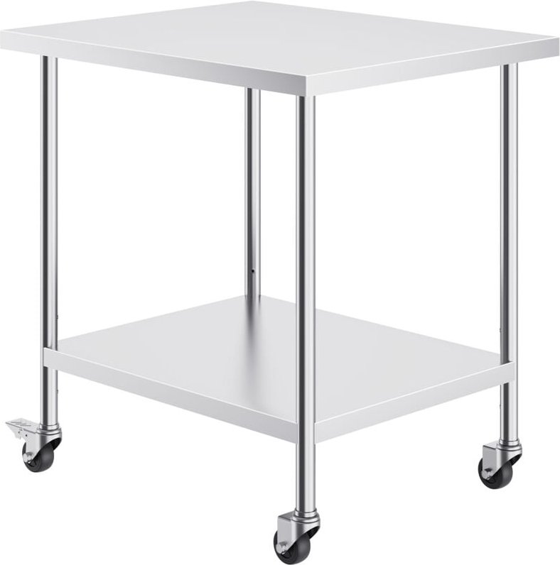 Mophorn - Arbeitstisch aus Edelstahl, 76,2 x 45,7 x 96,5 cm, 4 Räder, 3 einstellbare Höhenstufen, robuster Arbeitstisch ...