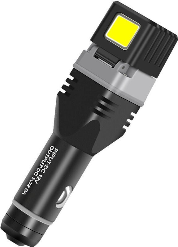 Ahlsen Wiederaufladbare Taschenlampe mit zwei Lichtquellen, Autoladegerät, Seitenlampe, Magnet, Rettungshammer