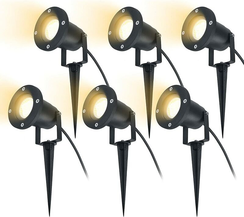 UISEBRT 6 x 3W LED Gartenstrahler mit Erdspieß, Gartenleuchten Warmweiß Wasserdicht IP65 für den Außenbereich Garten Tei...