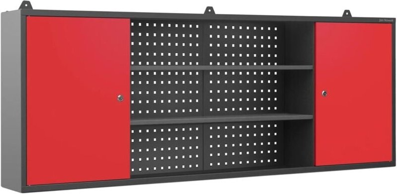 Hängeschrank Werkzeugschrank Werkstattschrank Metallschrank Lochwand 2 Fächer 160 cm x 60 cm x 20 cm (Anthrazit-Rot) - J...
