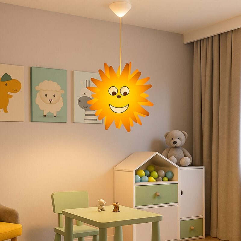 Pendelleuchte Kinderzimmer Sonne Hängeleuchte Sonne Kinderleuchte Hängelampe, Holz gelb, 1x E27, DxH 38x110 cm Eglo 9414...