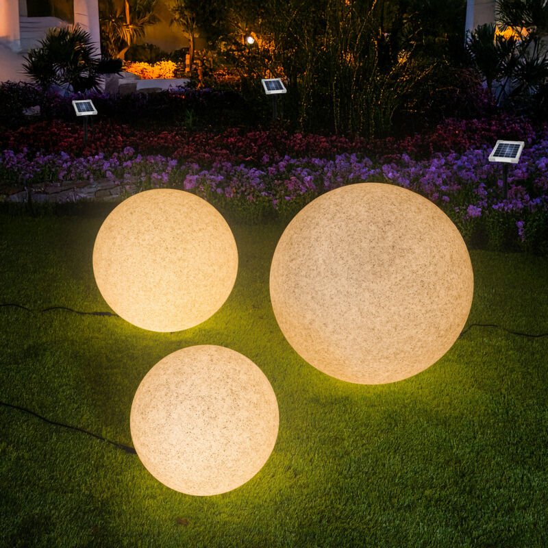 Esotec - Solar Stein-Leuchtkugeln 3er Set, D=30,40,50cm, 9 Leuchtfarben 106120