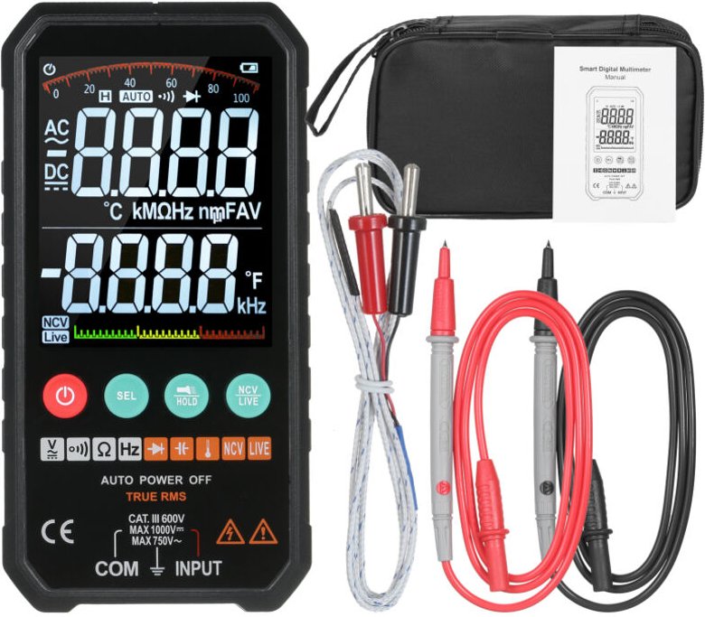 Multimetro digitale ultrasottile tascabile, schermo LCD da 3,3 pollici, 6000 conteggi True RMS, misurazione intelligente...