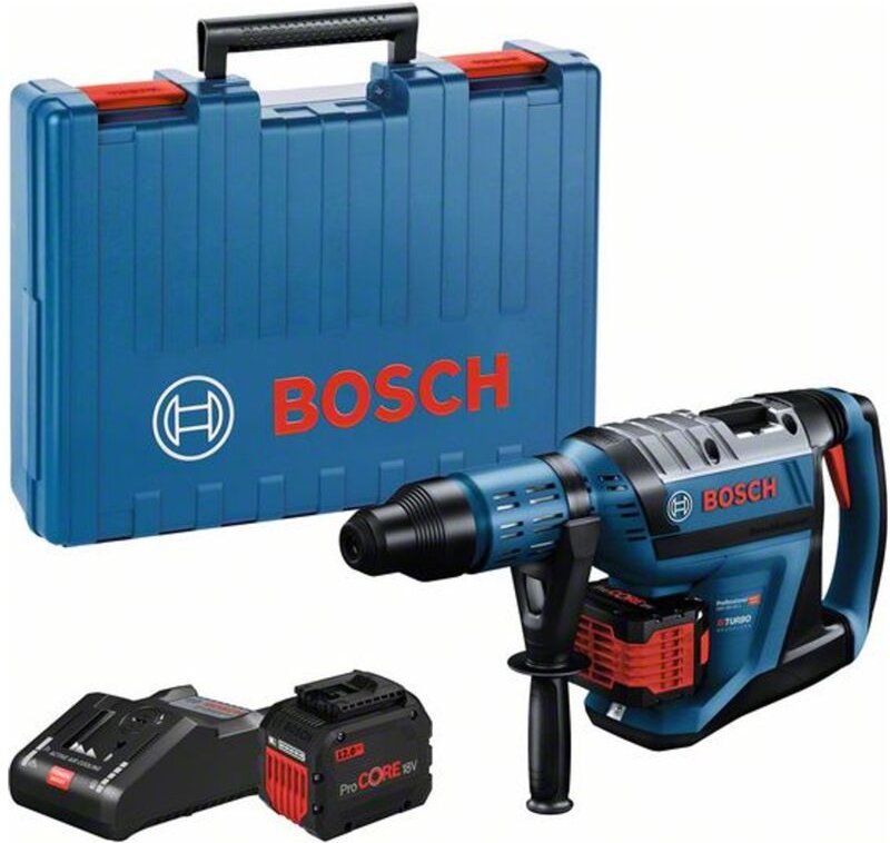 Bosch Akku-Bohrhammer biturbo gbh 18V-45 c, SDS-max, incl. 2x Akku ProCORE 12 Ah, Schnellladegerät, Zubehör, Handwerkerk...