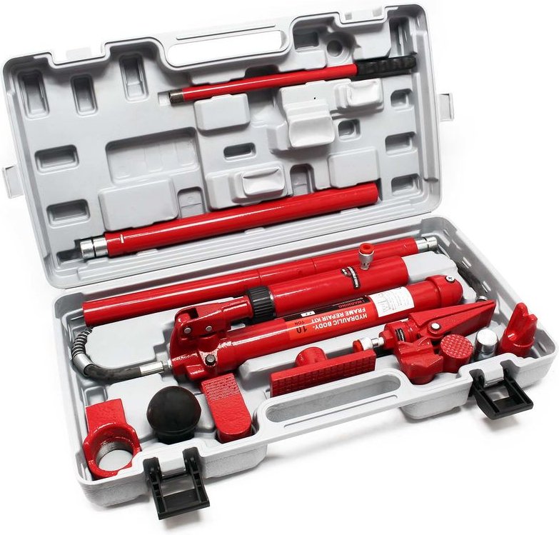 Wiltec - Hydraulischer Karosserie Richtsatz 10 t Presskraft, Wagenheber, Deckenstütze, Maschinenheber inkl. Koffer & Zub...