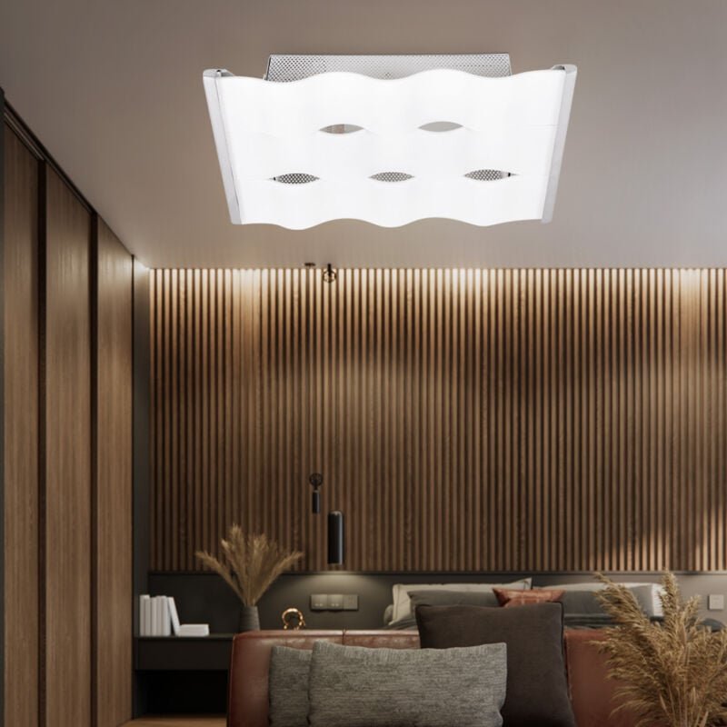 Globo Lighting - Deckenlampe Küchenleuchte Glas Deckenleuchte Flurlampe, Wellen Design, Metall verchromt, 1x E27, LxH 30...