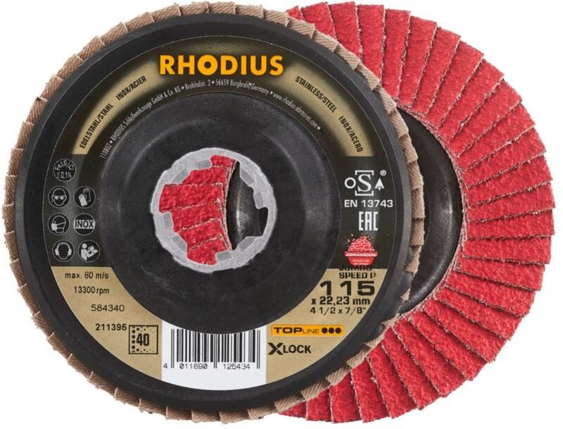 Rhodius - jumbo speed p x-lock, 10 Stück, 115 mm, Korn 40, x-lock Fächerschleifscheibe