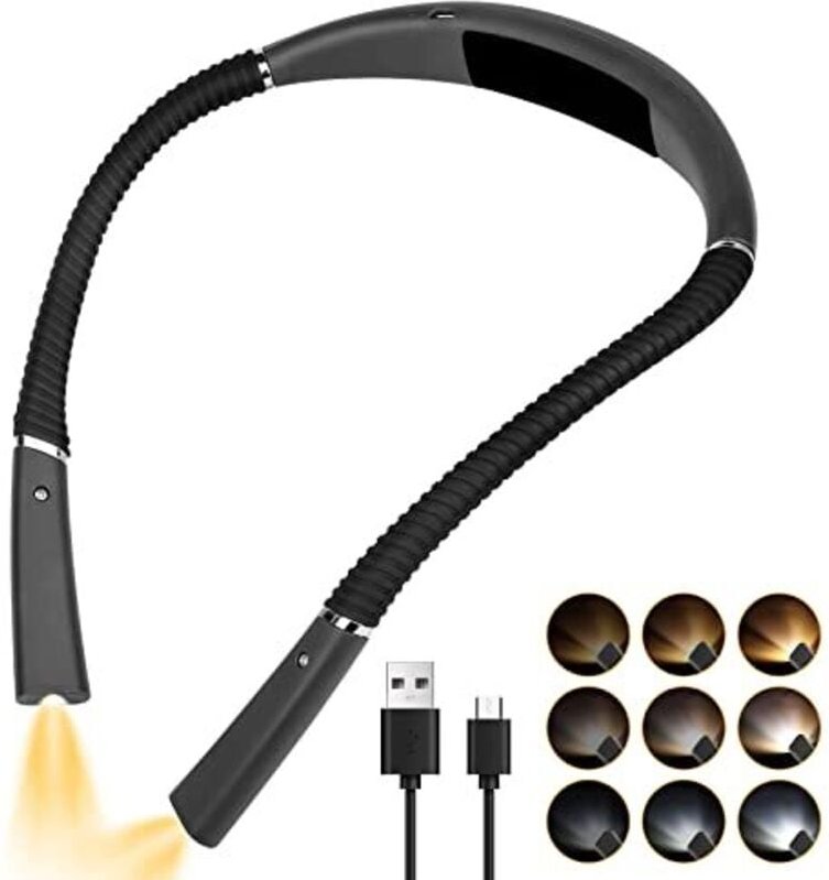 Leselicht, Nackenleselicht – Leselicht zum Lesen im Bett – Wiederaufladbares Leselicht, 3 Farben & 6 Helligkeitsstufen (...